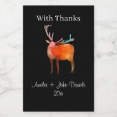 Aquarel Red Deer Stag met Bedankt Wijn Etiket (Enkel label)
