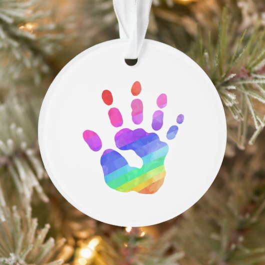 Aquarel Regenboog Handafdruk Aangepaste Tekst Ornament (Boom)