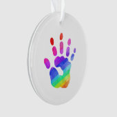 Aquarel Regenboog Handafdruk Aangepaste Tekst Ornament (voorkant)