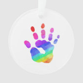 Aquarel Regenboog Handafdruk Aangepaste Tekst Ornament (voorkant)