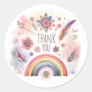 Aquarel Regenboog Pastel Boheemse Dank je wel Ronde Sticker