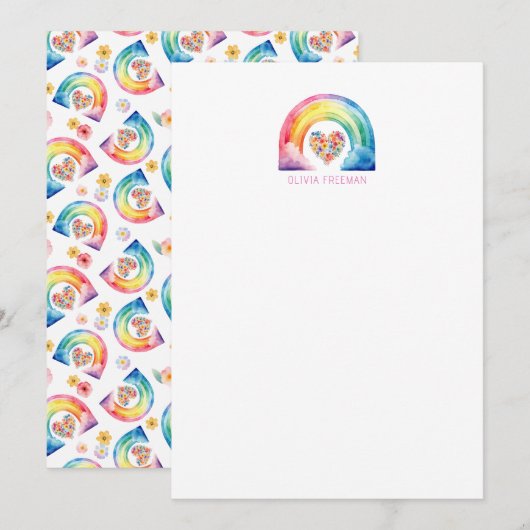 Aquarel Regenboog Persoonlijke Briefpapier Bedankkaart (Voorkant / Achterkant)