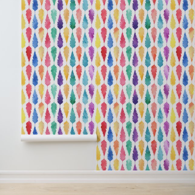 Aquarel Regenboog Veer Patroon Behang (Applicatie)