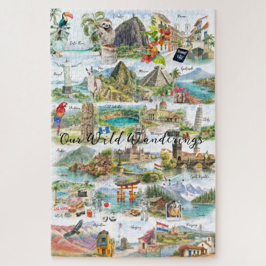 Aquarel Reis Collage Legpuzzel (Verticaal)