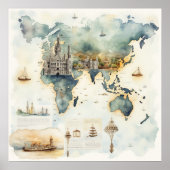 Aquarel Reis Kaart Poster (Voorkant)