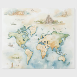 Aquarel Reiskaart Cadeaupapier