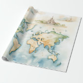 Aquarel Reiskaart Cadeaupapier (Uitgerold)
