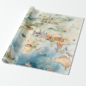 Aquarel Reiskaart Cadeaupapier (Uitgerold)