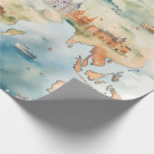 Aquarel Reiskaart Cadeaupapier (Hoek)