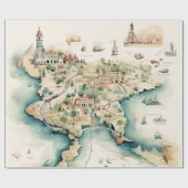 Aquarel Reiskaart Cadeaupapier (Vlak)