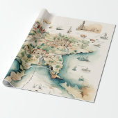 Aquarel Reiskaart Cadeaupapier (Uitgerold)