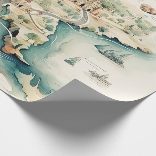Aquarel Reiskaart Cadeaupapier (Hoek)
