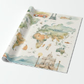 Aquarel Reiskaart Cadeaupapier (Uitgerold)