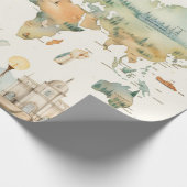 Aquarel Reiskaart Cadeaupapier (Hoek)