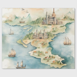 Aquarel Reiskaart Cadeaupapier