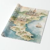 Aquarel Reiskaart Cadeaupapier (Uitgerold)