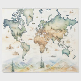 Aquarel Reiskaart Cadeaupapier