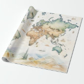 Aquarel Reiskaart Cadeaupapier (Uitgerold)
