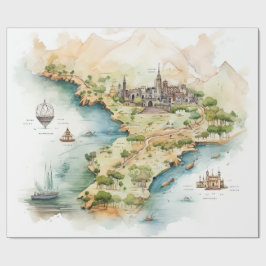 Aquarel Reiskaart Cadeaupapier