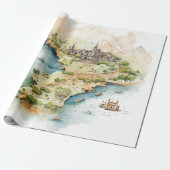 Aquarel Reiskaart Cadeaupapier (Uitgerold)
