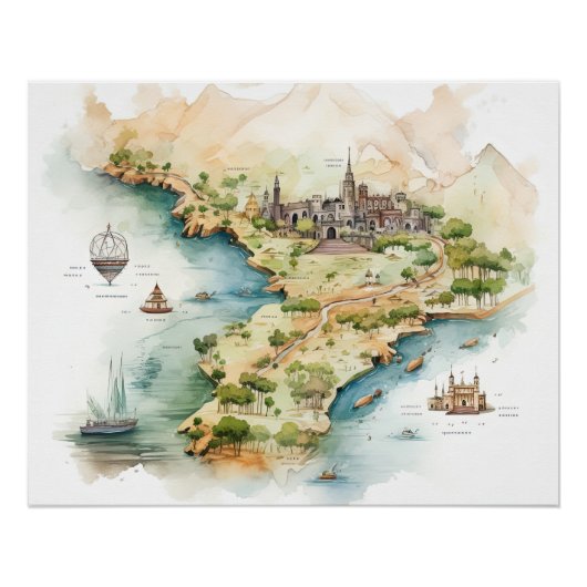 Aquarel Reiskaart Perfect Poster (Voorkant)