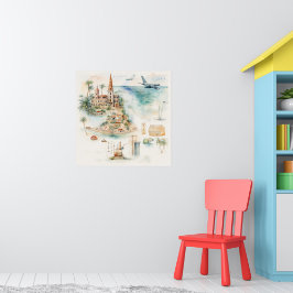 Aquarel Reiskaart Poster