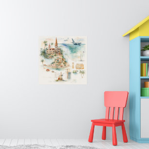 Aquarel Reiskaart Poster