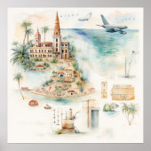 Aquarel Reiskaart Poster (Voorkant)