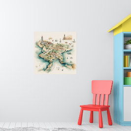 Aquarel Reiskaart Poster