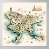 Aquarel Reiskaart Poster (Voorkant)
