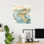 Aquarel Reiskaart Poster (Thuiskantoor)