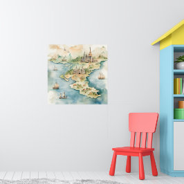 Aquarel Reiskaart Poster