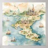 Aquarel Reiskaart Poster (Voorkant)