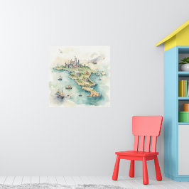 Aquarel Reiskaart Poster