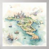 Aquarel Reiskaart Poster (Voorkant)