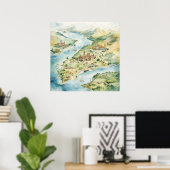 Aquarel Reiskaart Poster (Thuiskantoor)
