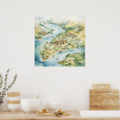 Aquarel Reiskaart Poster (Keuken)