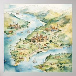 Aquarel Reiskaart Poster