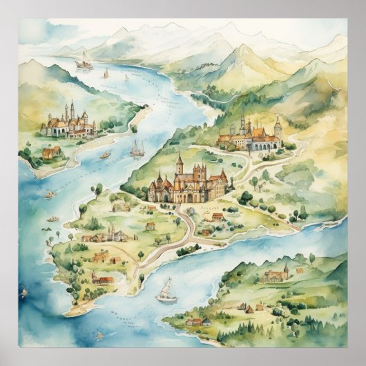Aquarel Reiskaart Poster (Voorkant)
