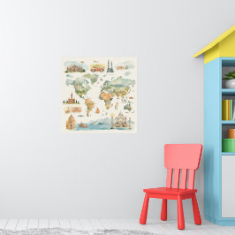 Aquarel Reiskaart Poster