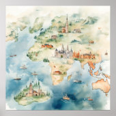 Aquarel Reiskaart Poster (Voorkant)