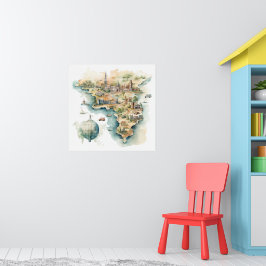 Aquarel Reiskaart Poster