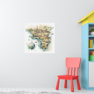 Aquarel Reiskaart Poster