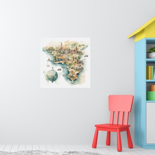 Aquarel Reiskaart Poster (Kinderkamer 1)
