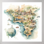 Aquarel Reiskaart Poster (Voorkant)