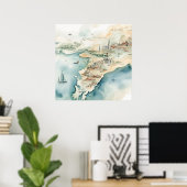Aquarel Reiskaart Poster (Thuiskantoor)