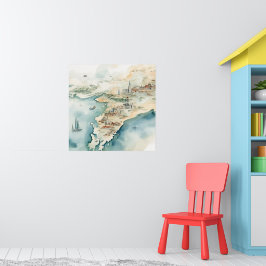 Aquarel Reiskaart Poster