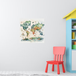 Aquarel Reiskaart Poster