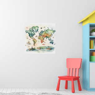 Aquarel Reiskaart Poster