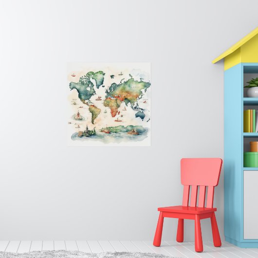 Aquarel Reiskaart Poster (Kinderkamer 1)